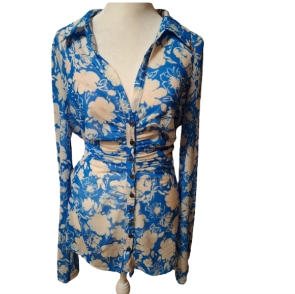 Free People Tops - Free People Floral Blue and Cream Women's Top